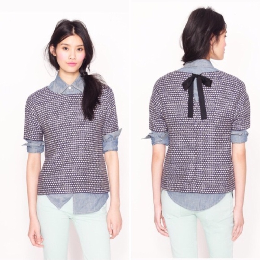 sz 14 J.CREW TIE TOP IN NAVY TWEED